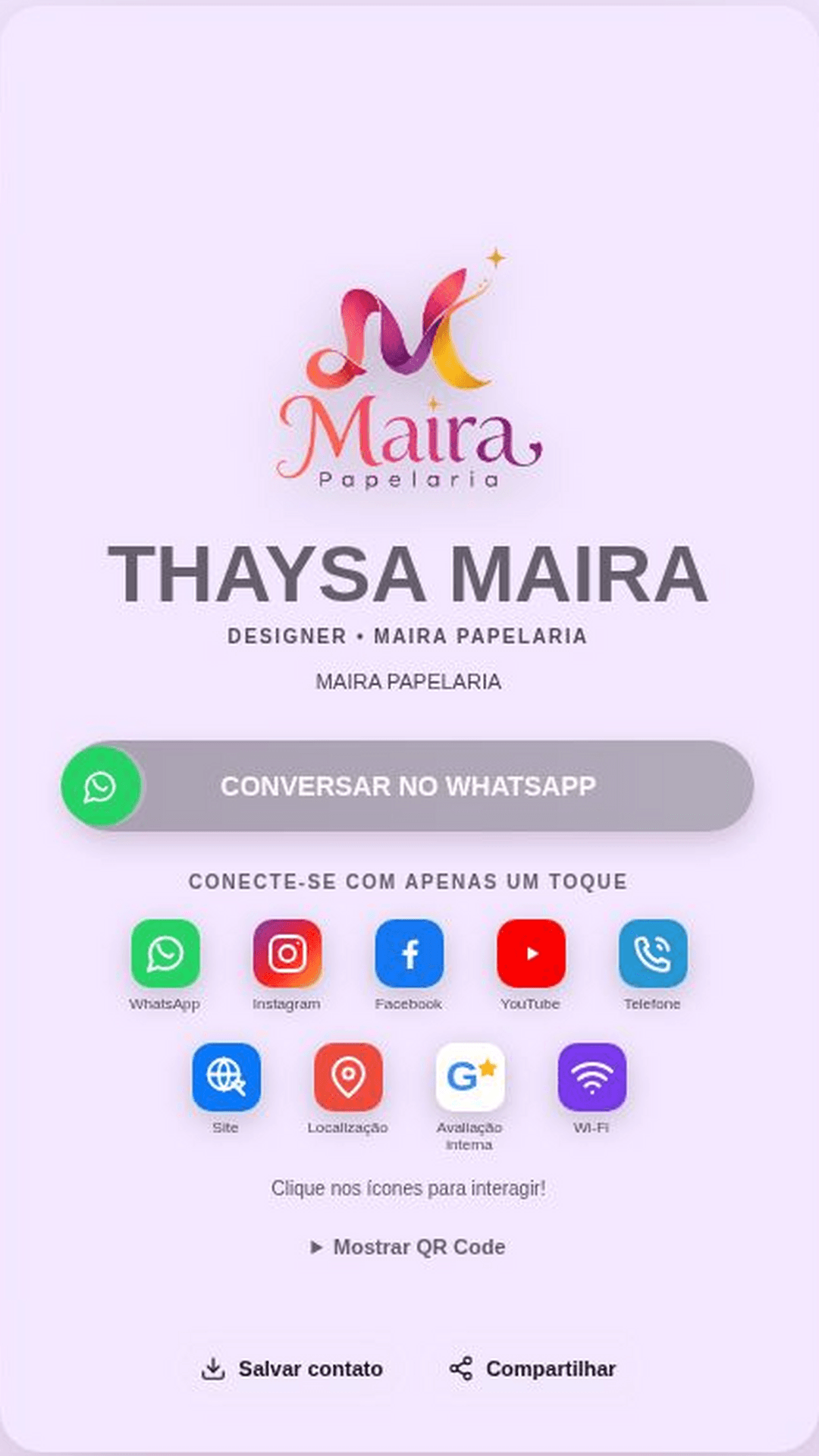Perfil digital real de Thaysa Maira, da Maira Papelaria